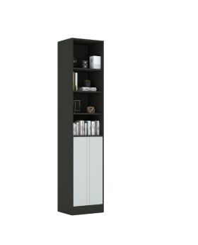 regał na książki. regał częściowo zamknięty. szafka z półkami.