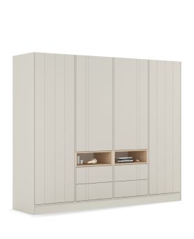 Szafa 240 z kolekcji Kaszmir, linii mebli Mode, kolor beżowy. Posiada cztery szuflady i  drewniane wykończenie 2 skrzynek - półek.